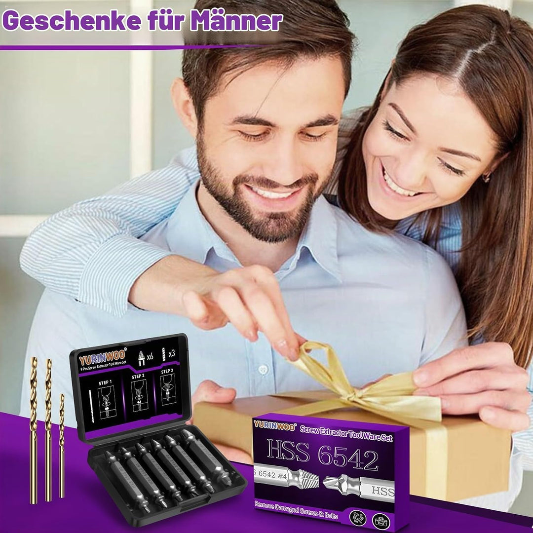 6 Stück Schraubenausdreher Set mit 3 Spiralbohrer, Härtegrad HRC 63-65, Hergestellt aus HSS 6542, Li