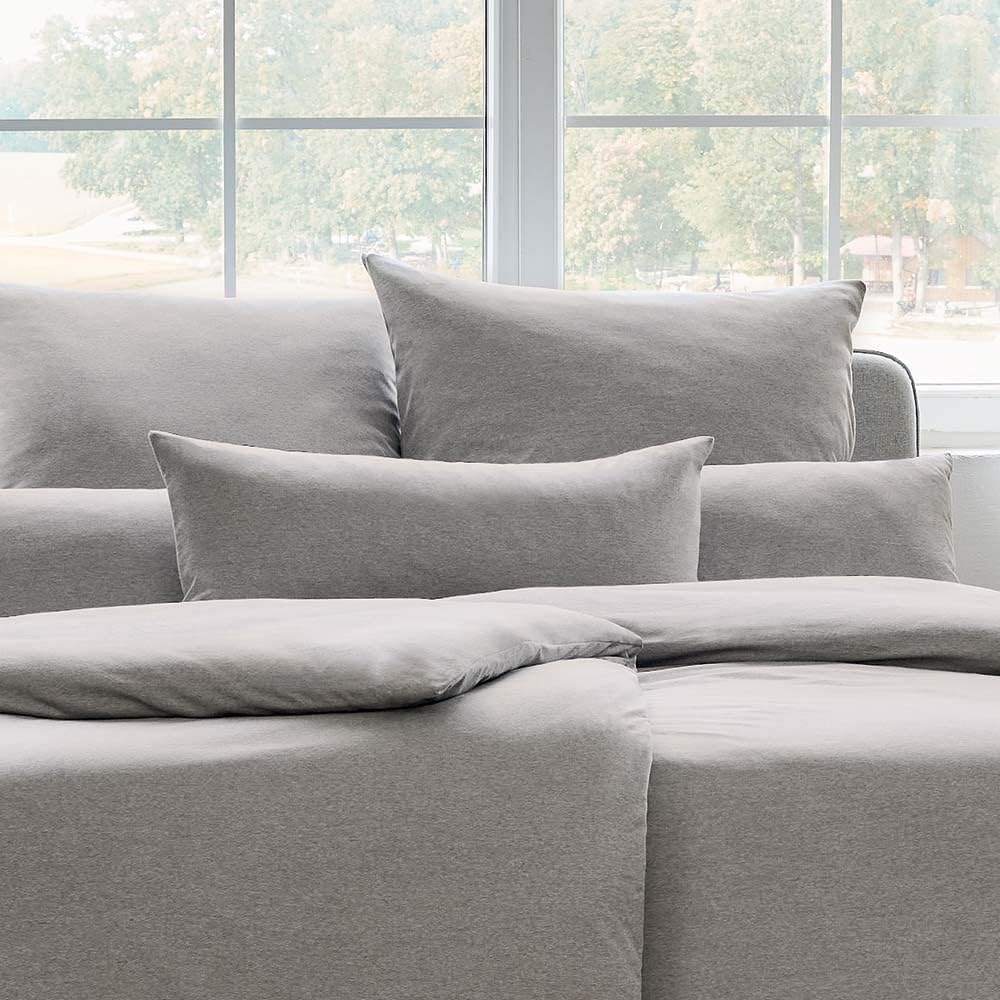 ESTELLA Bettwäsche Takoma | Grau | 135x200 + 80x80 cm | bügelfreie Interlock-Jersey-Qualität | pfleg