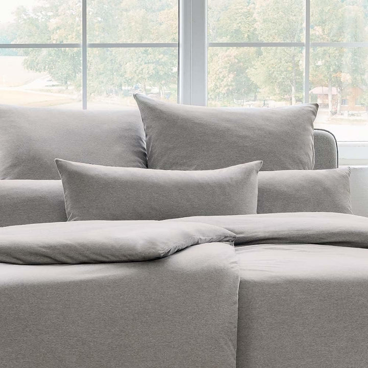 ESTELLA Bettwäsche Takoma | Grau | 135x200 + 80x80 cm | bügelfreie Interlock-Jersey-Qualität | pfleg