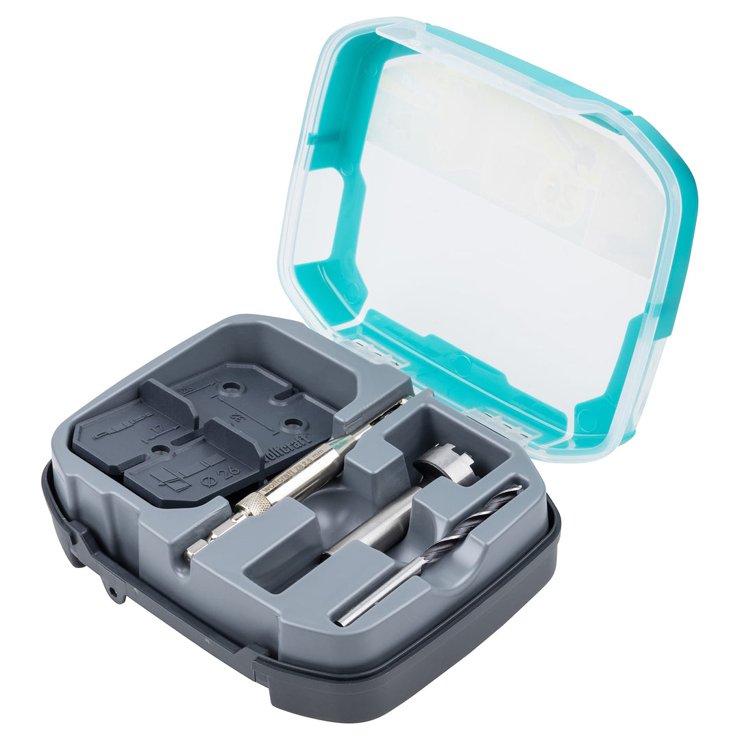 wolfcraft Scharnierloch-Set 4655000 Zur einfachen Installation von Topfscharnieren, 26 mm türkis, 26