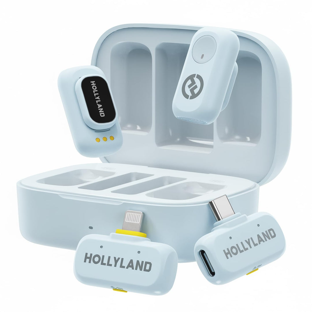 Hollyland Lark A1 Combo (Himmelblau, mit USB-C RX + Lightning RX + Ladecase) Drahtloses Mikrofon