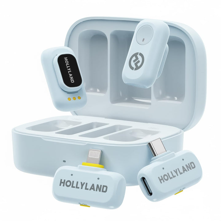 Hollyland Lark A1 Combo (Himmelblau, mit USB-C RX + Lightning RX + Ladecase) Drahtloses Mikrofon