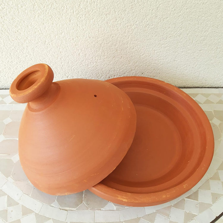 Marokkanische Tajine, original aus Marokko, unglasiert, Ø 34 cm, Rund, Natur, Tajin Tagine Tontopf z