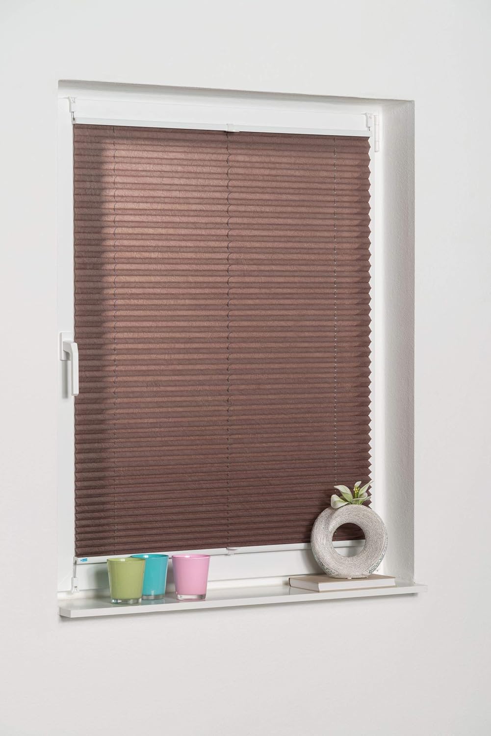 K-home Klemmfix-Plissee 90 x 130 cm (B x L) Mokka Lichtschutz +++ Moderne Crushed Optik +++ 90 x 130