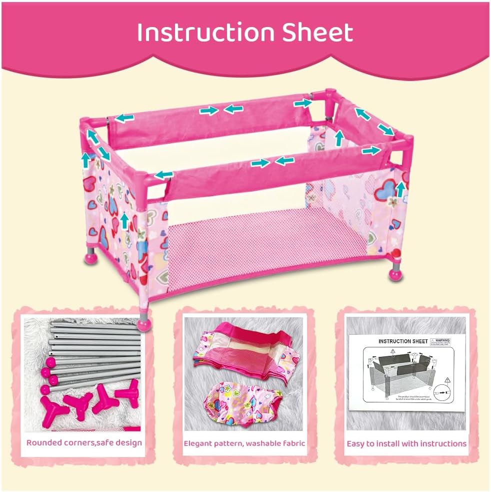 Toclsixz Puppenbett für 43 cm Puppe | Puppen Bett zubehör | Puppen reisebett für Baby Born | Geschen