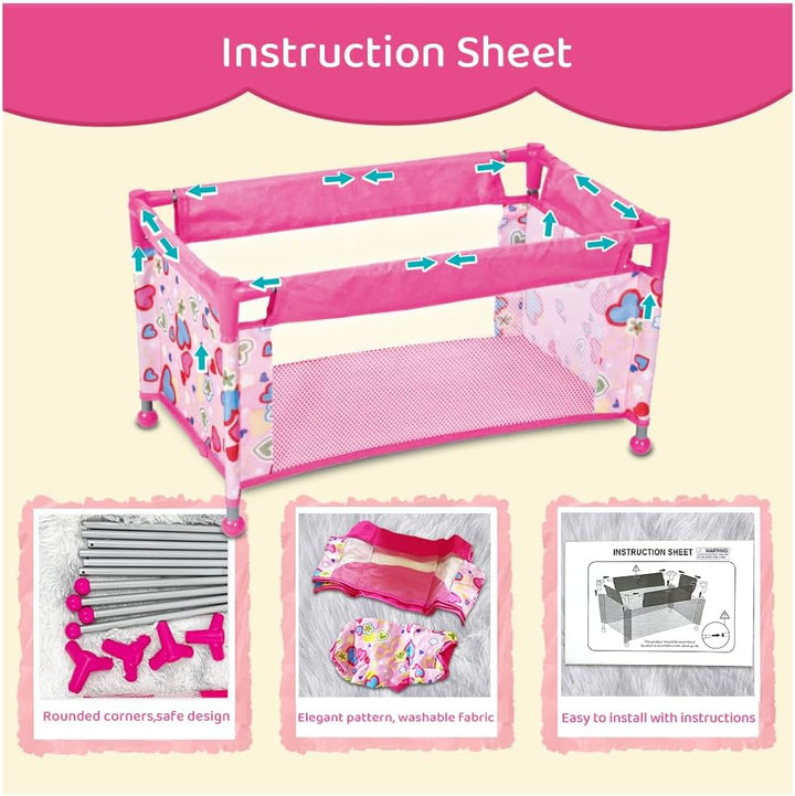 Toclsixz Puppenbett für 43 cm Puppe | Puppen Bett zubehör | Puppen reisebett für Baby Born | Geschen