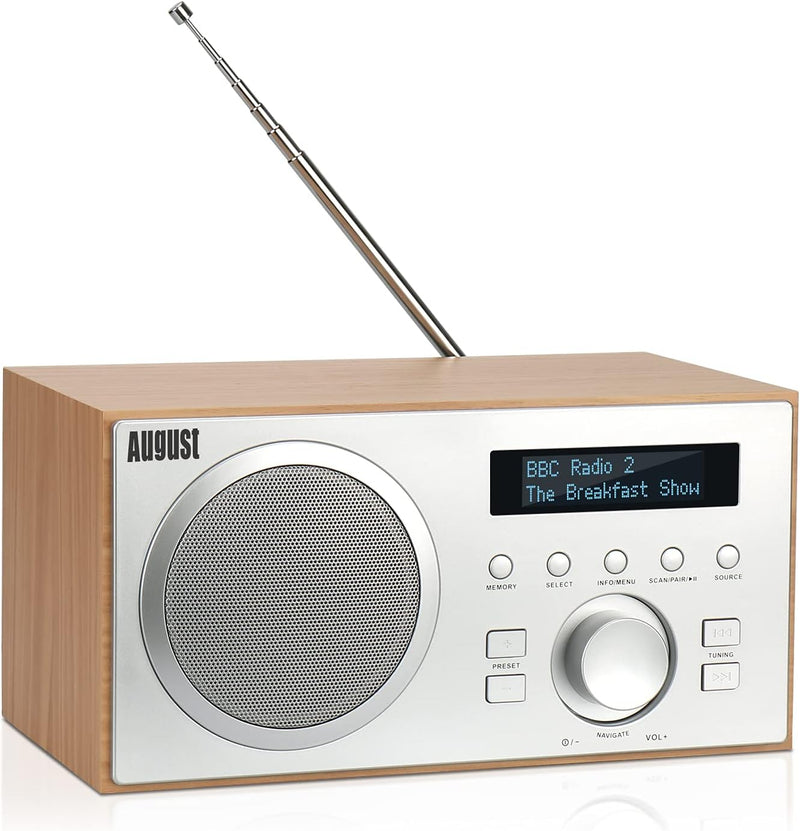 DAB+/FM Radio mit Bluetooth-August MB420-Digitales Küchenradio mit Holzgehäuse mit RDS-Funktion 60 P