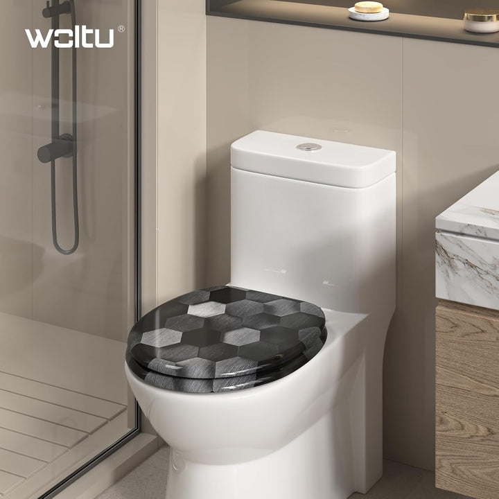 WOLTU Toilettendeckel mit Absenkautomatik, WC Sitz O Form MDF, Klodeckel mit Motiv, Klobrille Toilet