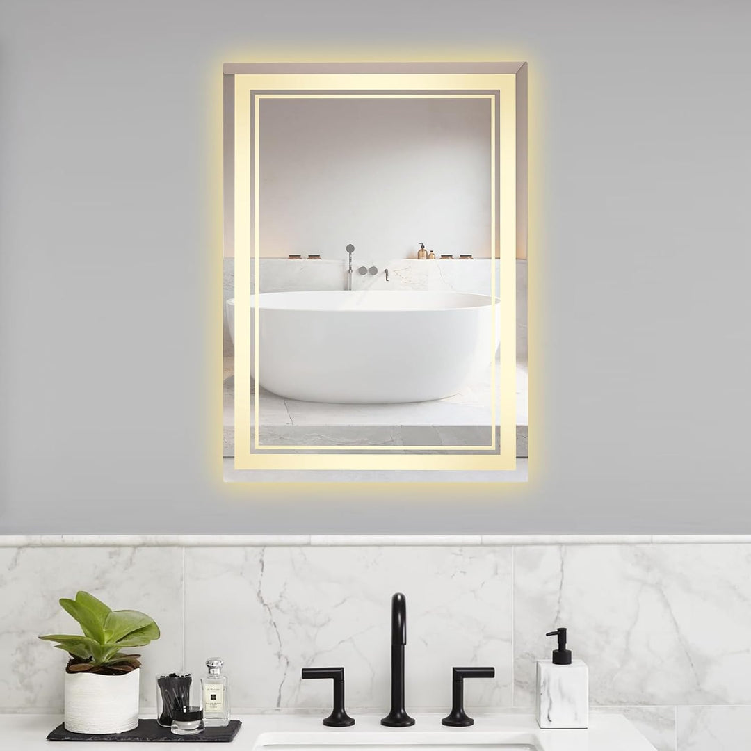 Badezimmer Wandspiegel, 70x50cmBadspiegel mit Beleuchtung, LED Badezimmerspiegel mit Touch-Schalter