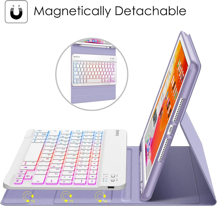 Fintie Tastatur Hülle für iPad 9 8 7 Generation (2021/2020/2019) 10.2 Zoll, 7-farbig beleuchtete abn