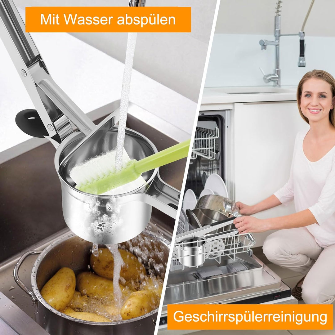Kartoffelstampfer Edelstahl, Kartoffelpresse mit 4 Auswechselbaren Schneidplatten 3 Zubehörteile, zu
