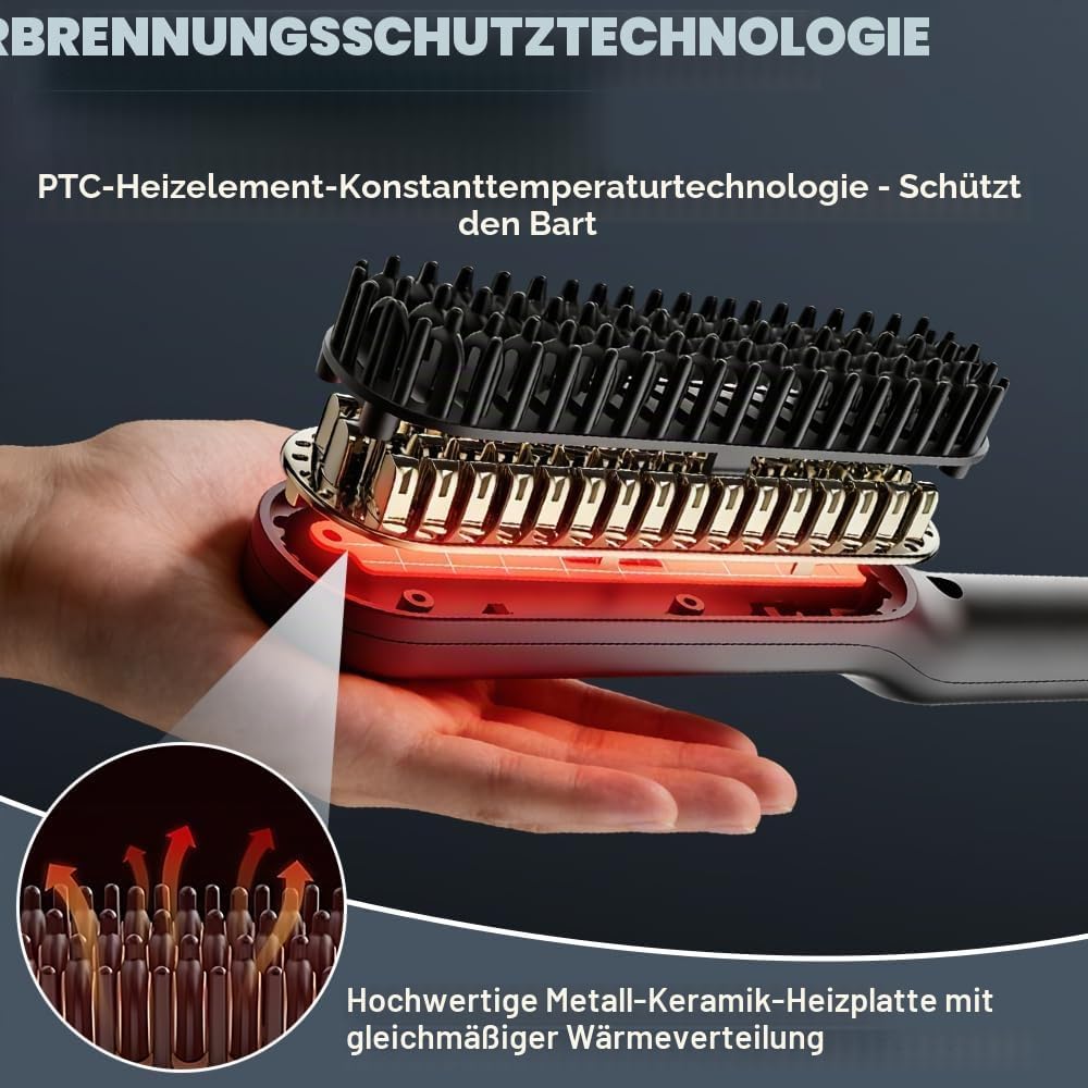 Bartglätter für Männer, 3 in 1 Bart Glätteisen, Elektrische Bart Glättbürste 3 Wärmestufen Verbrühsc