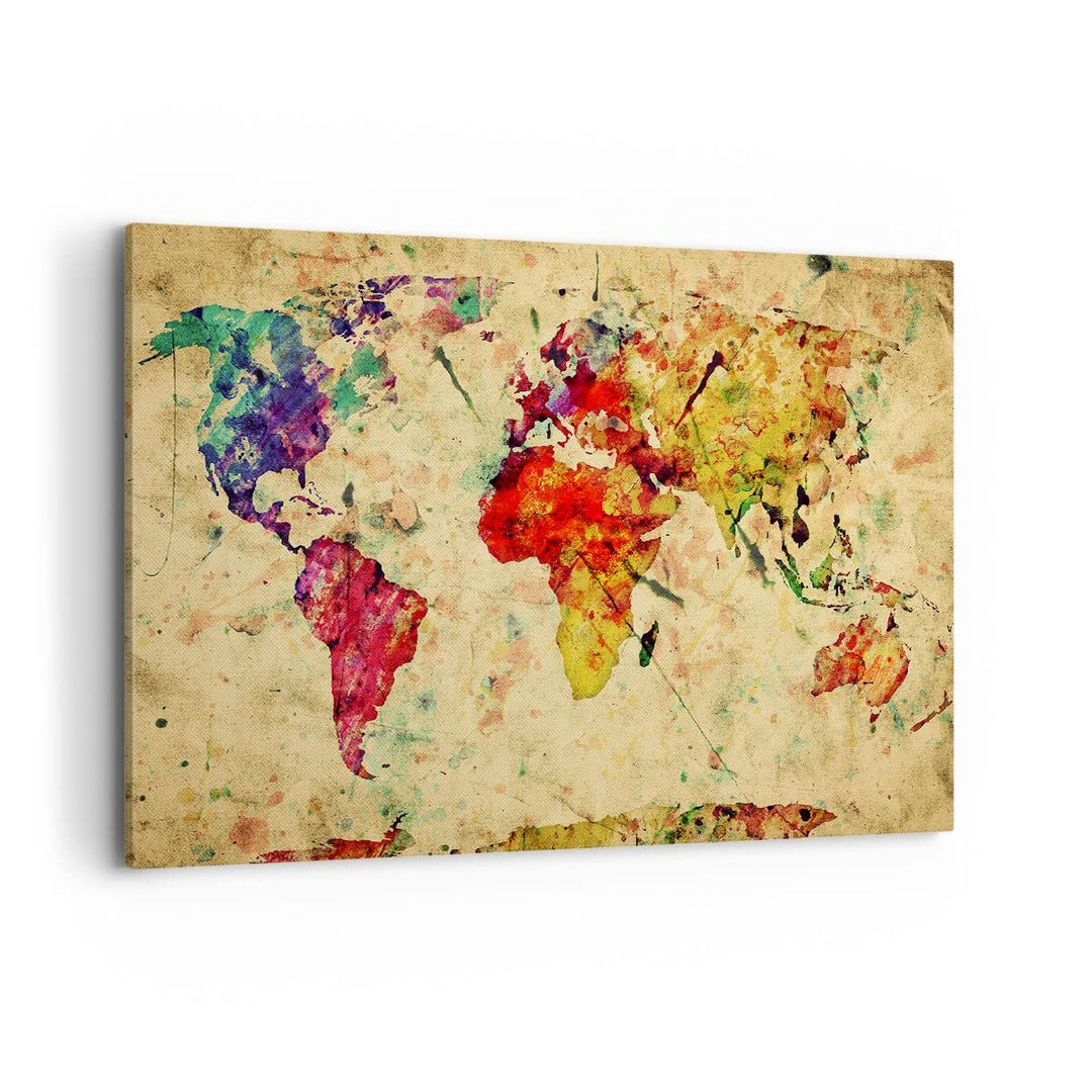 Bilder auf Leinwand 100x70cm Leinwandbild mit Rahmen Karte Welt modern Gross Wanddeko Bild Schlafzim