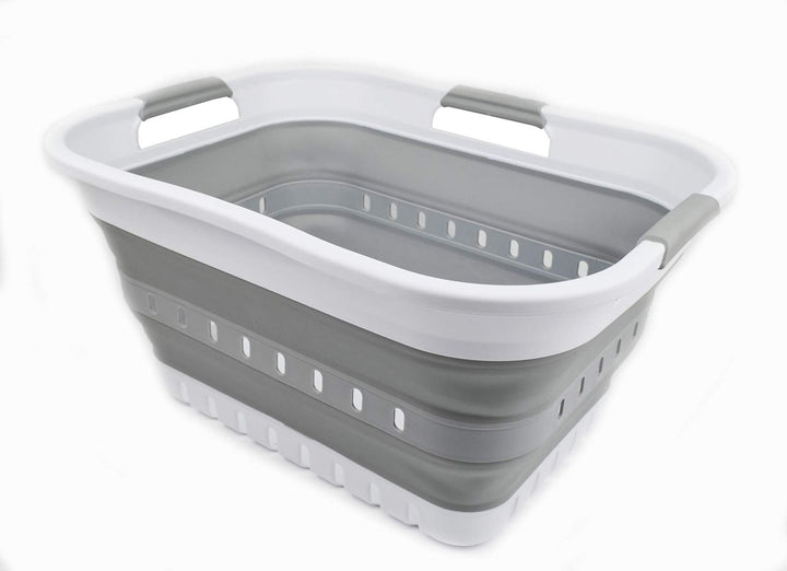 SAMMART 30L Collapsible 3 Handled Plastic Wäschekorb - Faltbarer Pop-Up-Vorratsbehälter/Organizer -