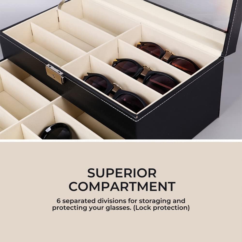MAGIC SELECT Brillenbox mit 12 Fächern, Etui für Sonnenbrille, Lesebrille, mit transparentem Glasdec