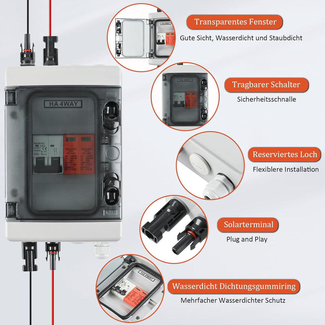 Solar PV Anschlusskasten DC 1000V 1-String Photovoltaik 4-Module IP65 PV Überspannungsschutz Wasserd
