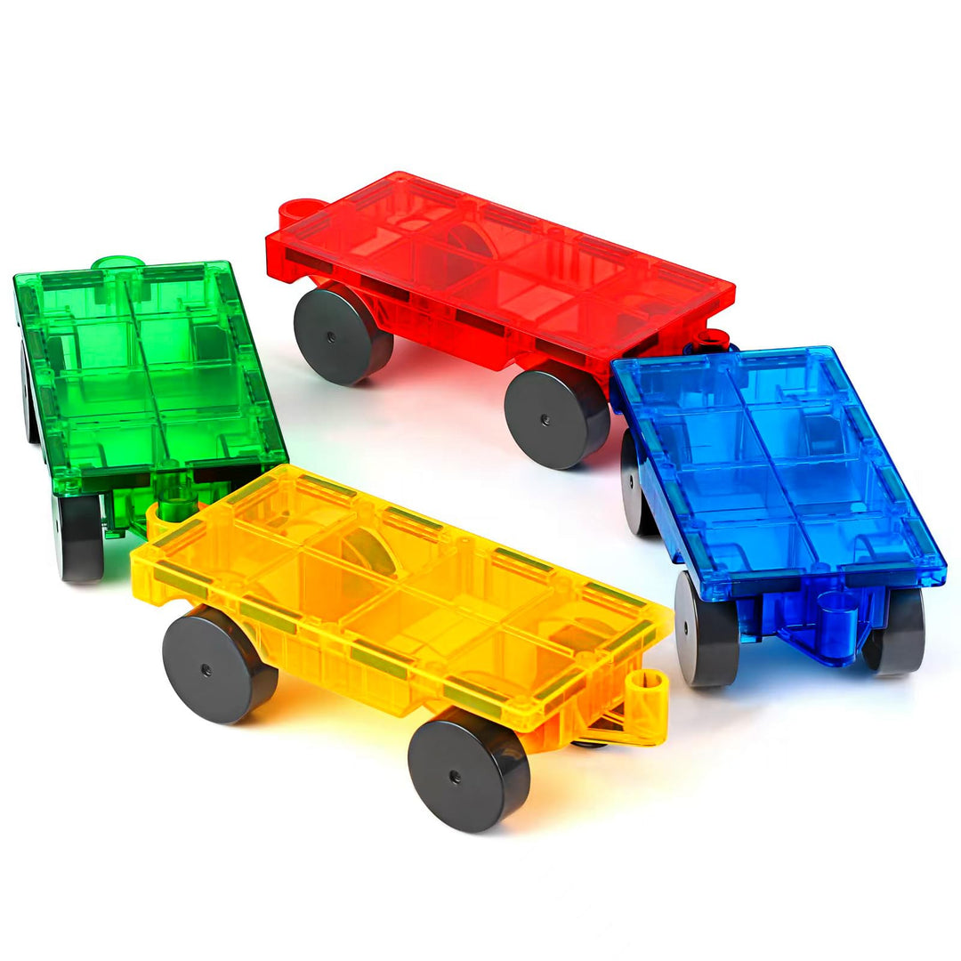 Magnetische Bauklötze Expansion Auto - 4 Grüne und gelbe magnetische Fliesen Auto Set Babyspielzeug,