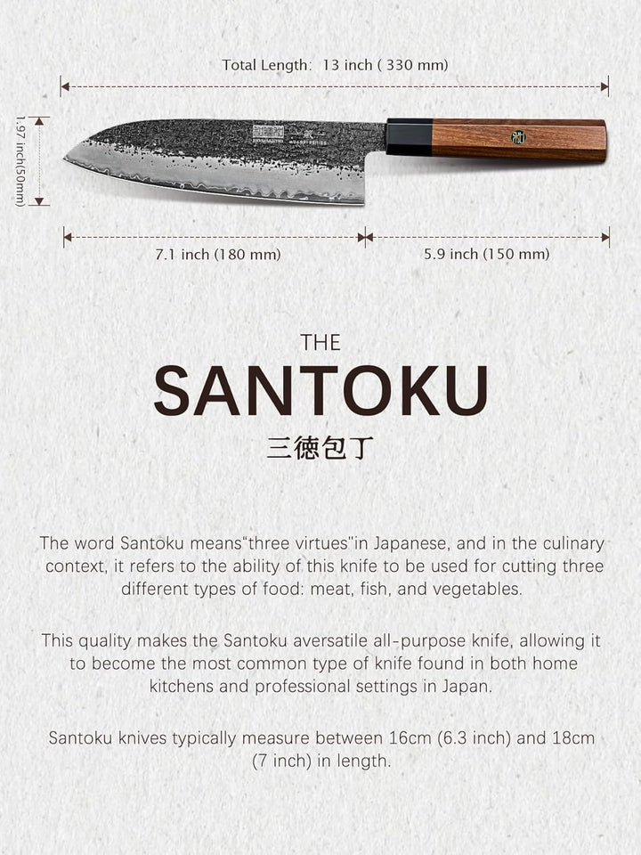 HOSHANHO Santoku Messer 18 cm, Japanisches Handgeschmiedetes Kochmesser, Ultrascharfes Küchenmesser