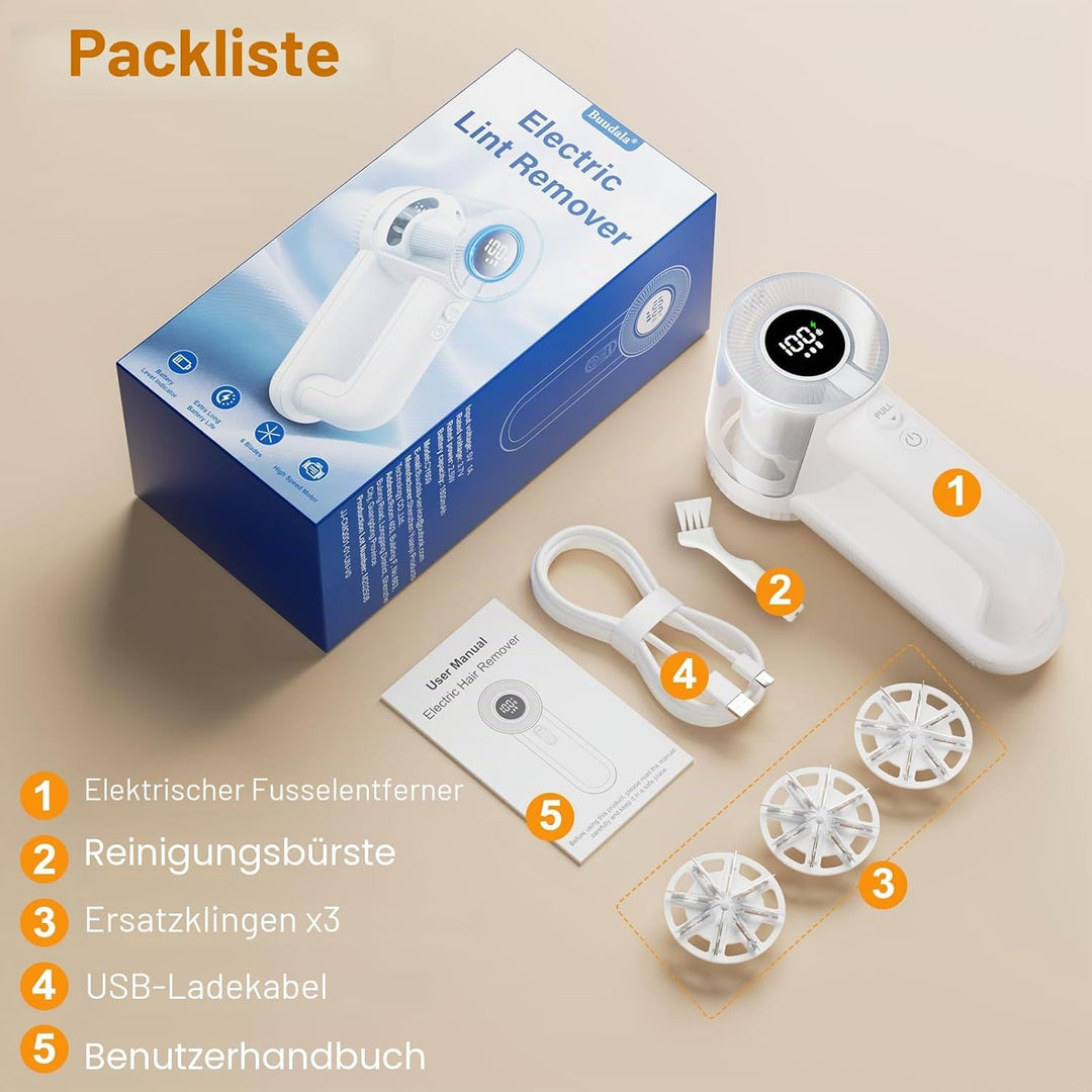 Fusselrasierer Elektrisch, 1800mAh USB Aufladbar Fusselentferner für Kleidung & Möbe, 3 Geschwindigk