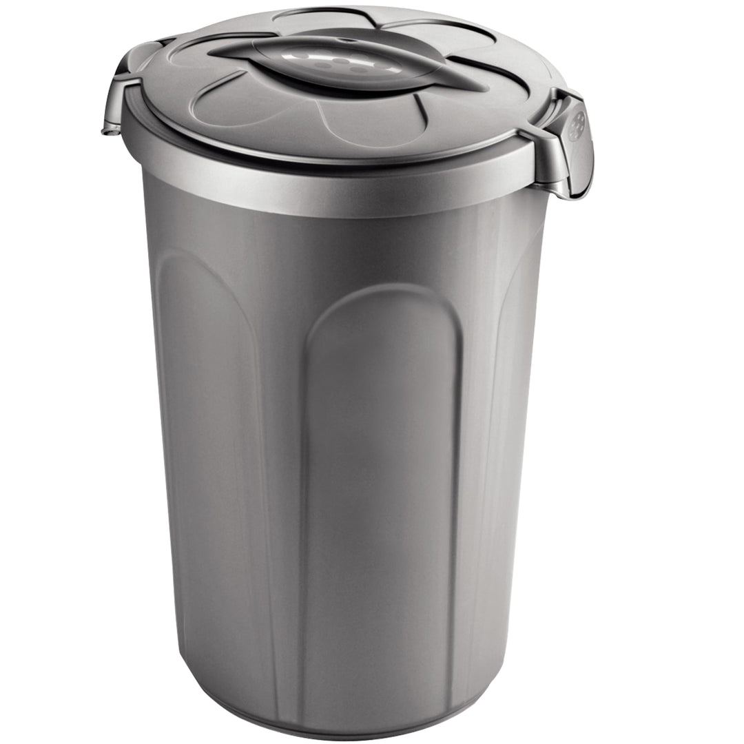 Hummelladen Mülltonne Futtertonne mit verschliessbarem Deckel Silber - 46 Liter - Windeleimer Müllbe