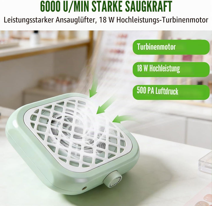 18W Staubabsaugung für Nägel - 6000RPM leiser Nagelstaubsauger, Geräuscharm, Starke Saugkraft, für M