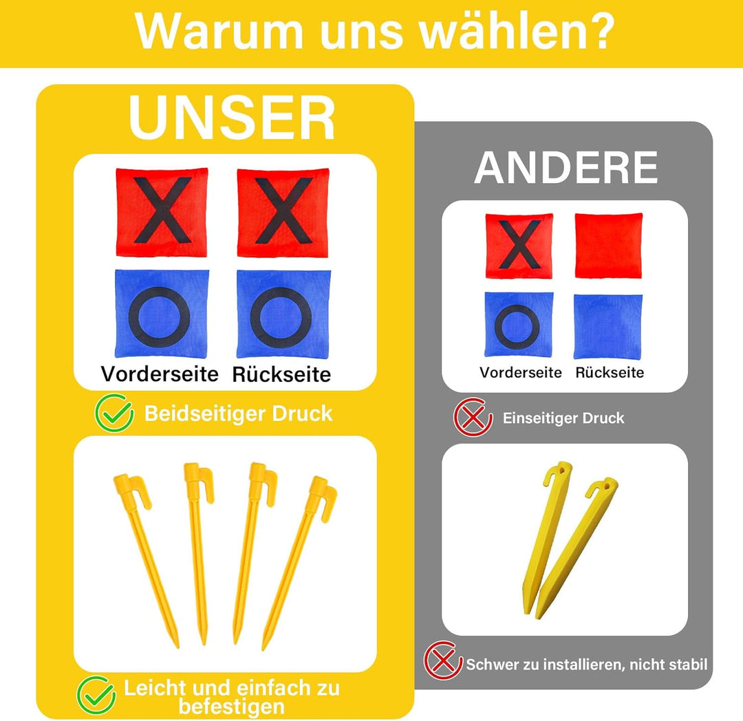 Riesiges Tic Tac Toe, Sitzsack-Wurfspiele für Kinder und Erwachsene, Outdoor-Spielset, Nylon, Gelb,