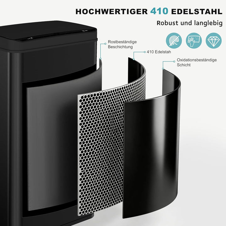 Ribelli Edelstahl Mülleimer 50 Liter - Abfalleimer mit Sensor - Automatisches Öffnen und Schliessen