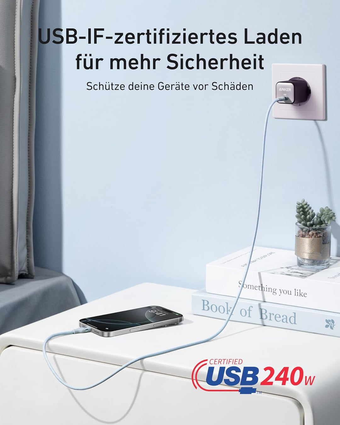Anker Nano 240W USB C auf USB C Kabel, [1 Stück 1,8m] PD 3.0 Schnellladekabel USB C Kable, flexibel