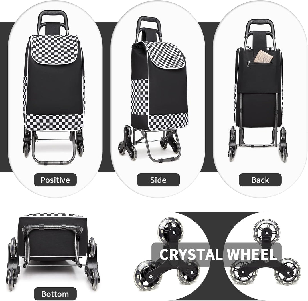 Kono Einkaufstrolley Stabiler 2 in 1 Klappbar Einkaufswagen Multifunktional Treppensteigwagen mit 3