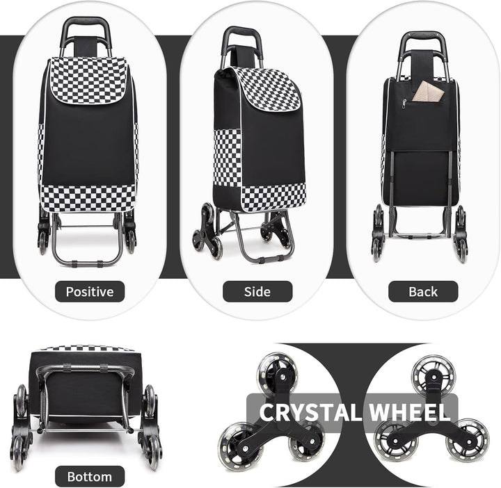 Kono Einkaufstrolley Stabiler 2 in 1 Klappbar Einkaufswagen Multifunktional Treppensteigwagen mit 3