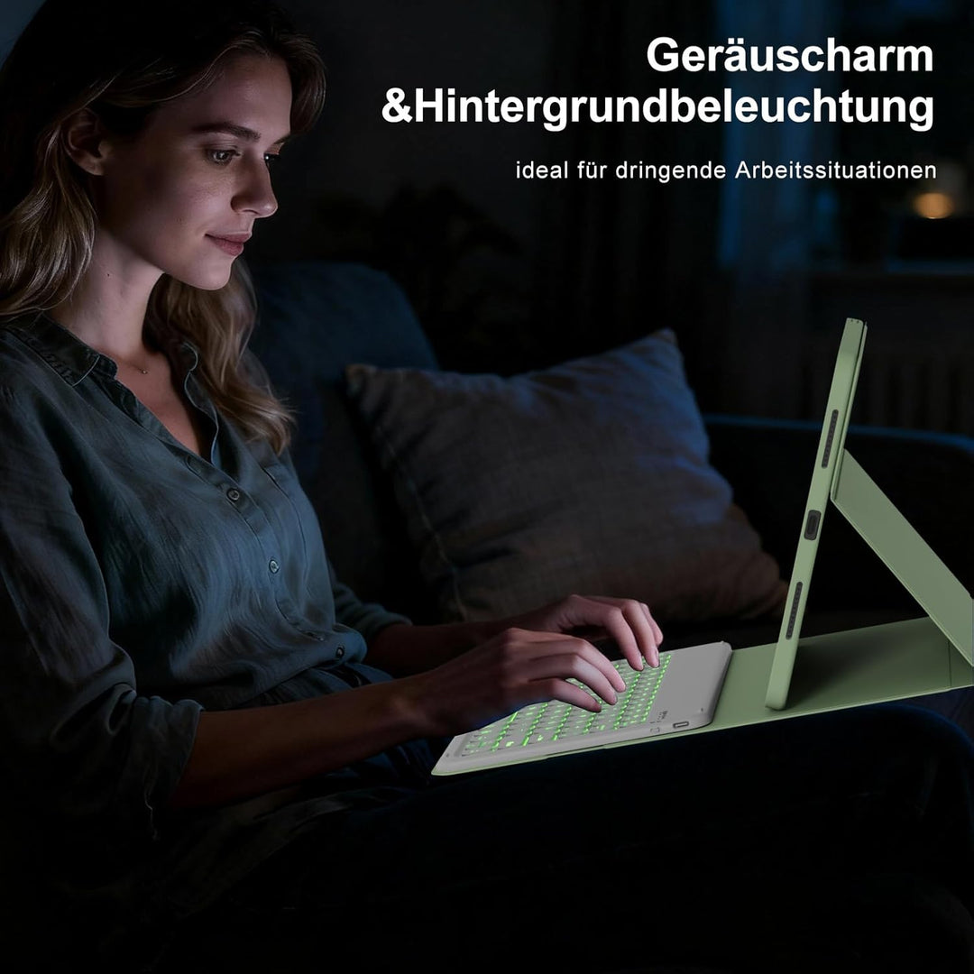 Hülle mit Tastatur für iPad A16 11/10 Generation (2025/2022, 11/10.9 Zoll), 7 Farben Beleuchtete Abn