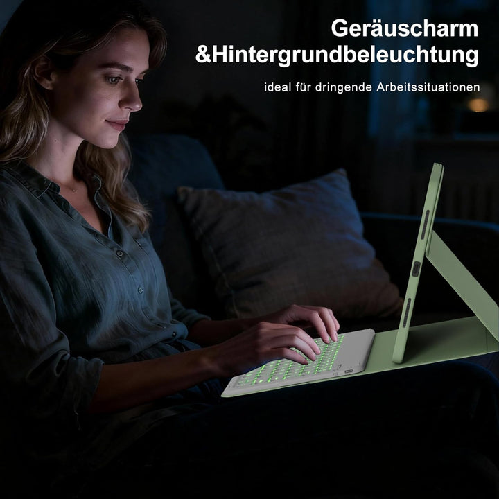 Hülle mit Tastatur für iPad A16 11/10 Generation (2025/2022, 11/10.9 Zoll), 7 Farben Beleuchtete Abn
