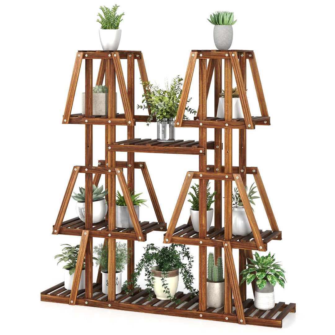 COSTWAY Pflanzenregal Holz, Pflanzentreppe Trapez, Blumenregal Blumenbank Pflanzenständer, Blumentre