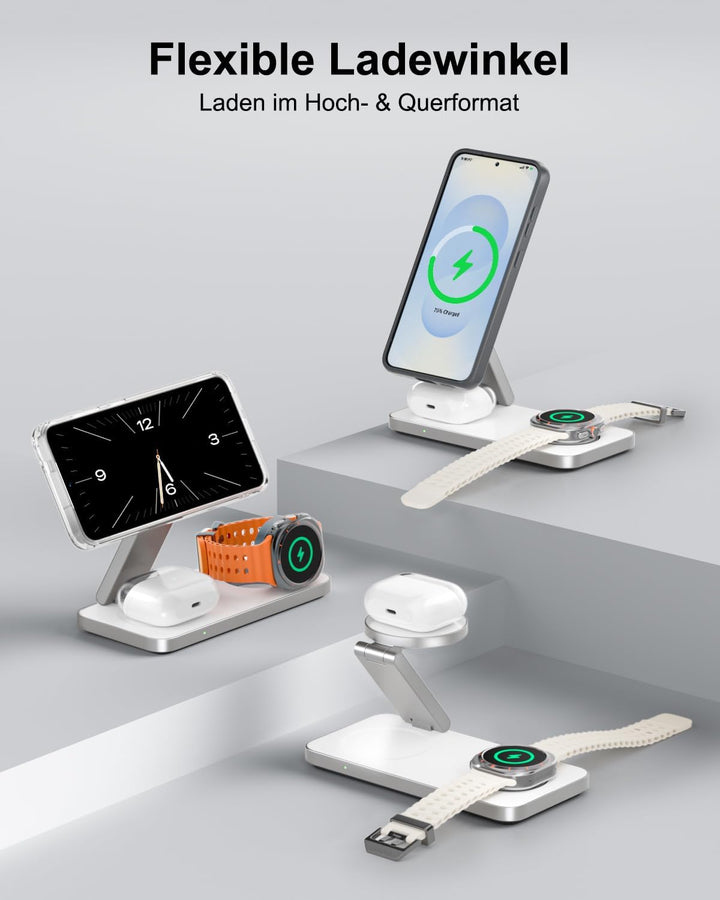 3-in-1 Ladestation für Samsung, Faltbar Kabelloser Ladegerät für Galaxy S26/S25/S24/S23/Z Fold/Flip