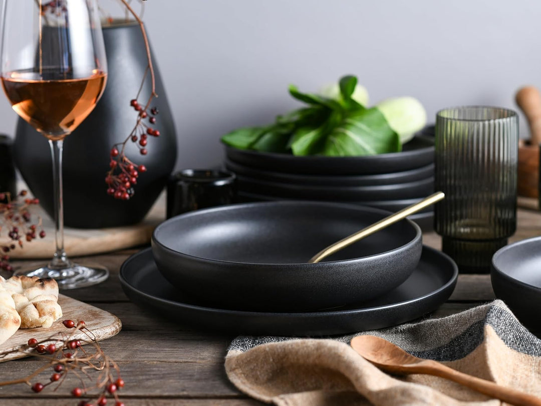 CreaTable, 10524, Serie Uno Black, Geschirrset, Teller Set 8 teilig Black Tafelservice 8 teilig, Bla
