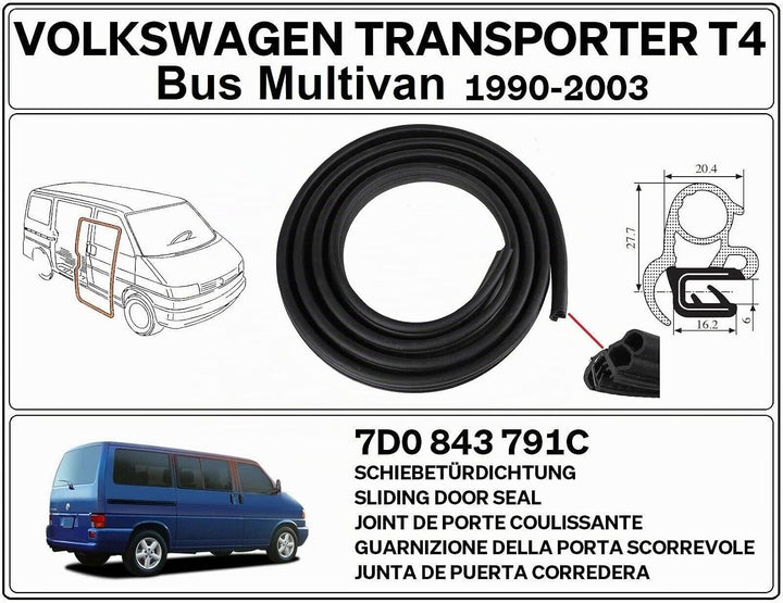 LLS-GERMANY Schiebetürdichtung Dichtung Kompatibel mit V.W. T4 Transporter BUS MULTI Gummidichtung 1
