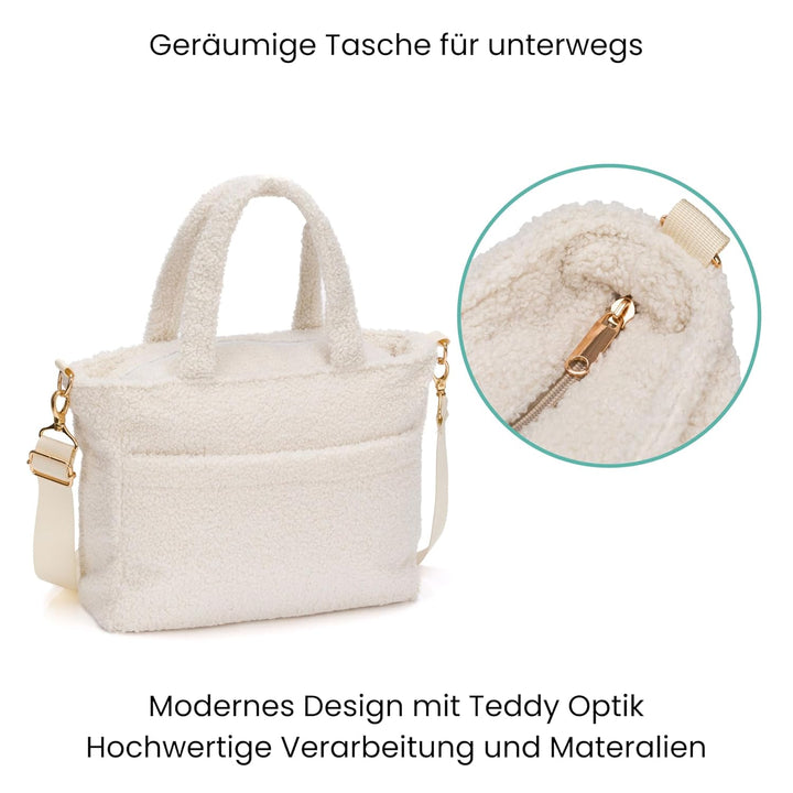 Fillikid Wickeltasche Teddy Small Exklusiv | Stilvolle Wickeltasche aus weichem Teddy-Material | Mit