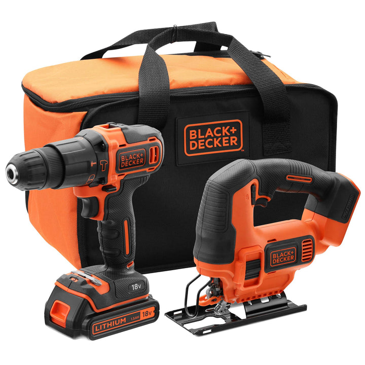 Black & Decker BCK22S1S 18V 1,5Ah Li-Ion Akku Set Bohrmaschine-Bohrschrauber + Jig und Tasche
