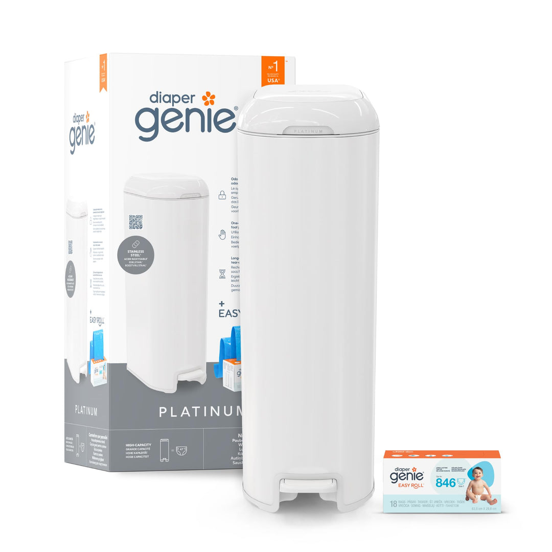 Diaper Genie Platinum Edelstahl Windeleimer mit Fusspedal, neuartiges System mit abreissbaren Beutel