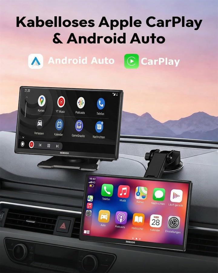 ESSGOO Carplay Android Auto Display mit Rückfahrkamera,9 Zoll Carplay Bildschirm für Apple/Android A