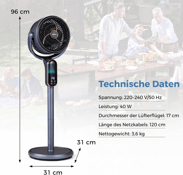 COSTWAY Standventilator leise mit Fernbedienung, Ventilator 54-96 cm höhenverstellbar, Bodenventilat