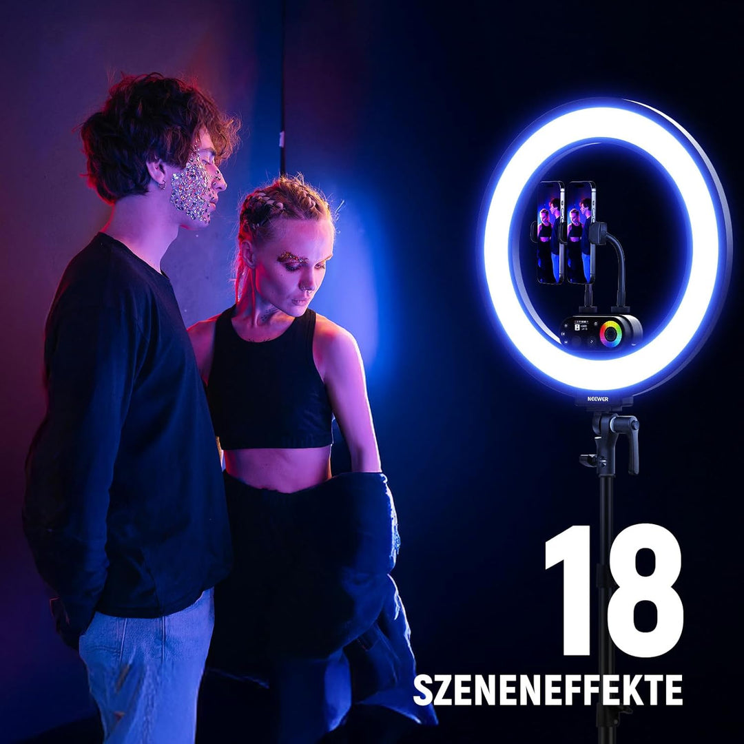 NEEWER RL45C 18" 45W RGB LED Ringlicht Edge Lit Licht mit Handy Stativ Fernbedienung CRI95+ 3100lux/