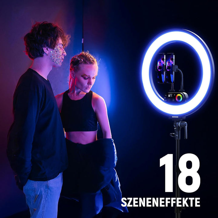 NEEWER RL45C 18" 45W RGB LED Ringlicht Edge Lit Licht mit Handy Stativ Fernbedienung CRI95+ 3100lux/