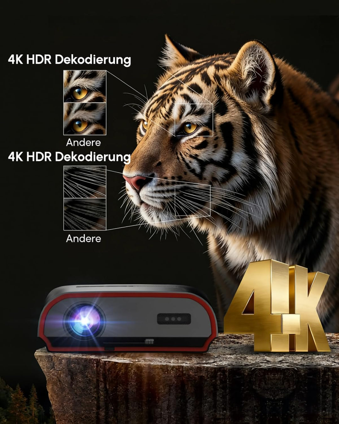 LED Beamer 4K 1800 ANSI Tageslicht Tauglich HDR10+, Smart Beamer Android WLAN Bluetooth 5.2 WIFI6 mi