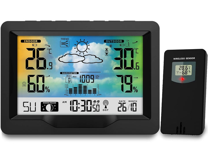 BERDSEN Wetterstation mit Display BD-901 Aussen- und Innentemperaturmessung Snooze-Alarmfunktionen B