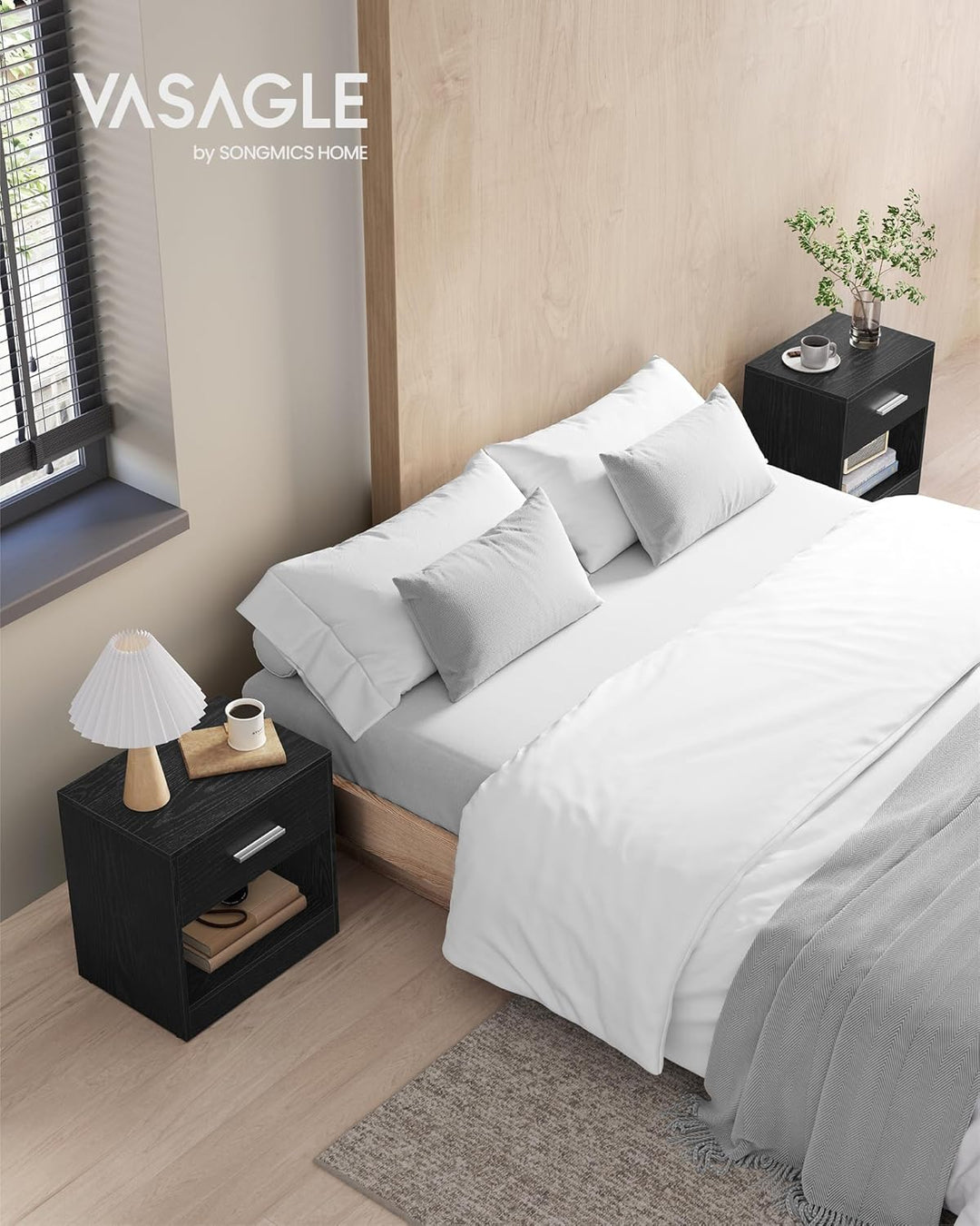 VASAGLE Nachttisch, 2er Set, Beistelltisch, mit Schublade, Griff, offenes Fach, Couchtisch, für Schl