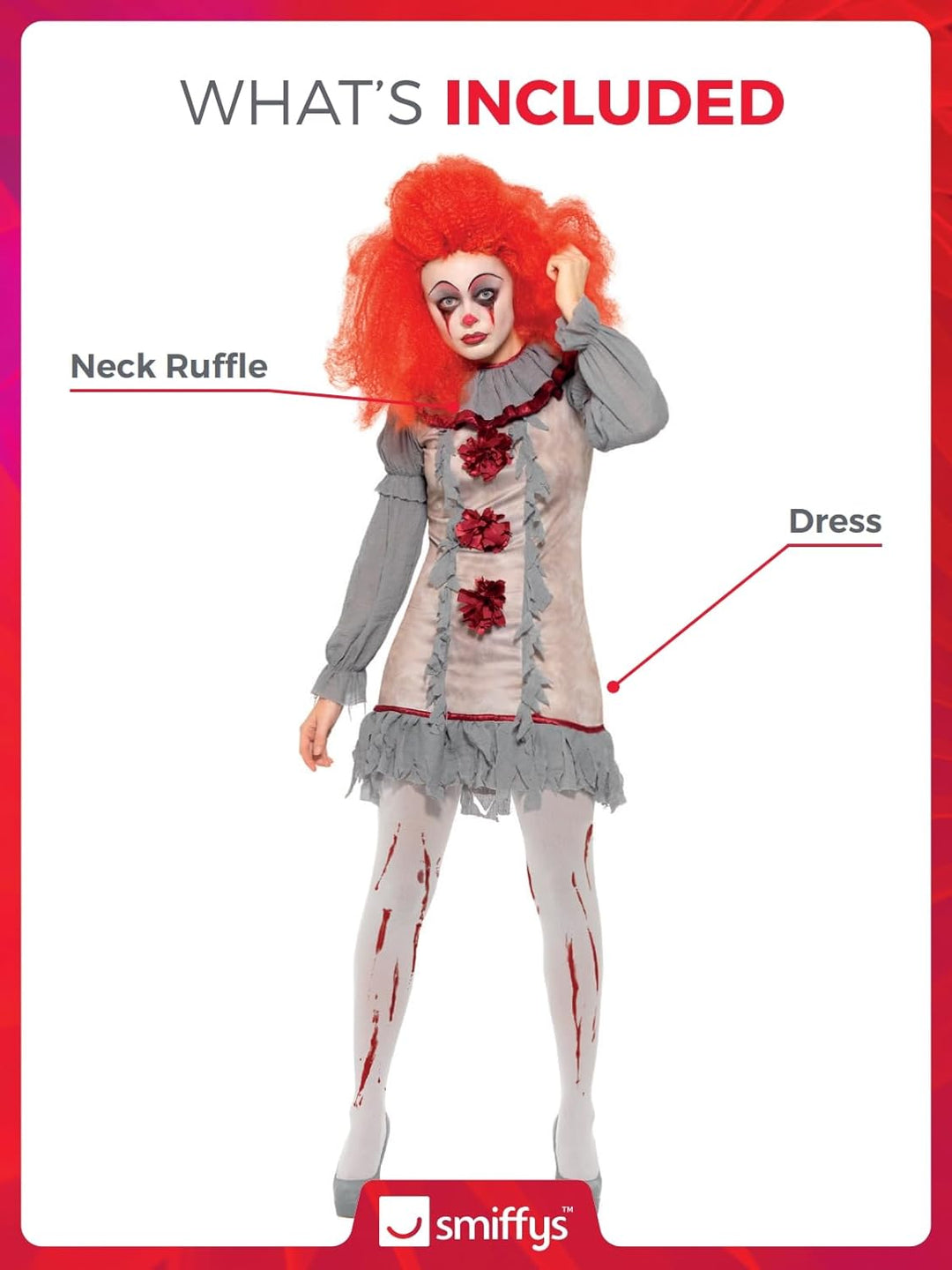 Vintage Clown Lady Costume (S) S - UK Size 08-10 Grau und Rot, S - UK Size 08-10 Grau und Rot