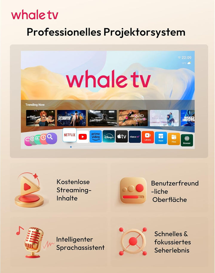 Smart Beamer N6 Pro: Kompatibel mit Netflix& Autofokus mit 4K-Unterstützung und 1080P Full HD, WiFi