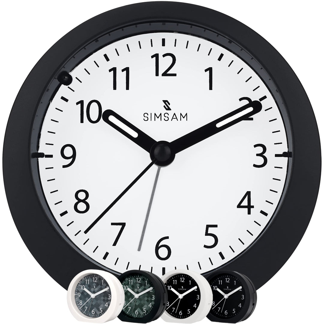 SIMSAM Wecker Analog ohne Ticken mit Batterie, Licht (Schwarz-Weiss), Schwarz-weiss