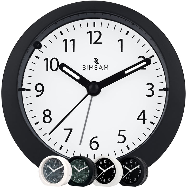 SIMSAM Wecker Analog ohne Ticken mit Batterie, Licht (Schwarz-Weiss), Schwarz-weiss